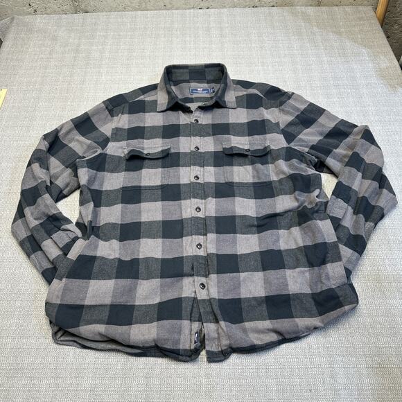 Vineyard Vines‎ Flannel Mens XL Heavyweight Shacket Grey Plaid Gorp - Picture 1 of 9